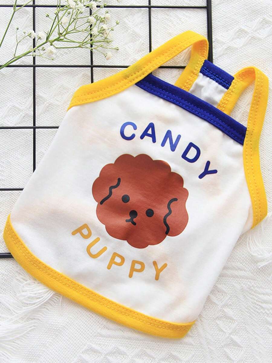 1入組卡通狗樣式寵物背心適用於貓和狗狗適合夏天 - 彩色 - 查看 1