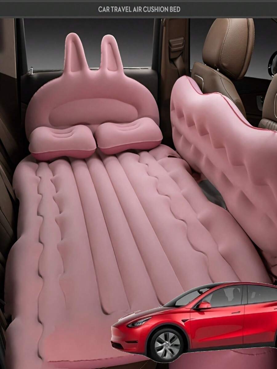 1pc Rabbit Decor Car Inflatable Mattress - Pink - View 1