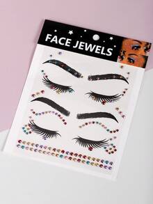 1 hoja Pegatina de tatuaje de ojo con diamante de imitación - Multicolor - Ver 3