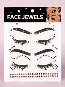 1 hoja Pegatina de tatuaje de ojo con diamante de imitación - Multicolor - Ver 4