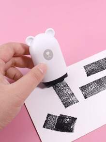 1pc Cartoon Bear Design Roller Stamp With Hand Rope, Cute Portable Personal Information Privacy Roller Stamp For Information Protection - White - View 2