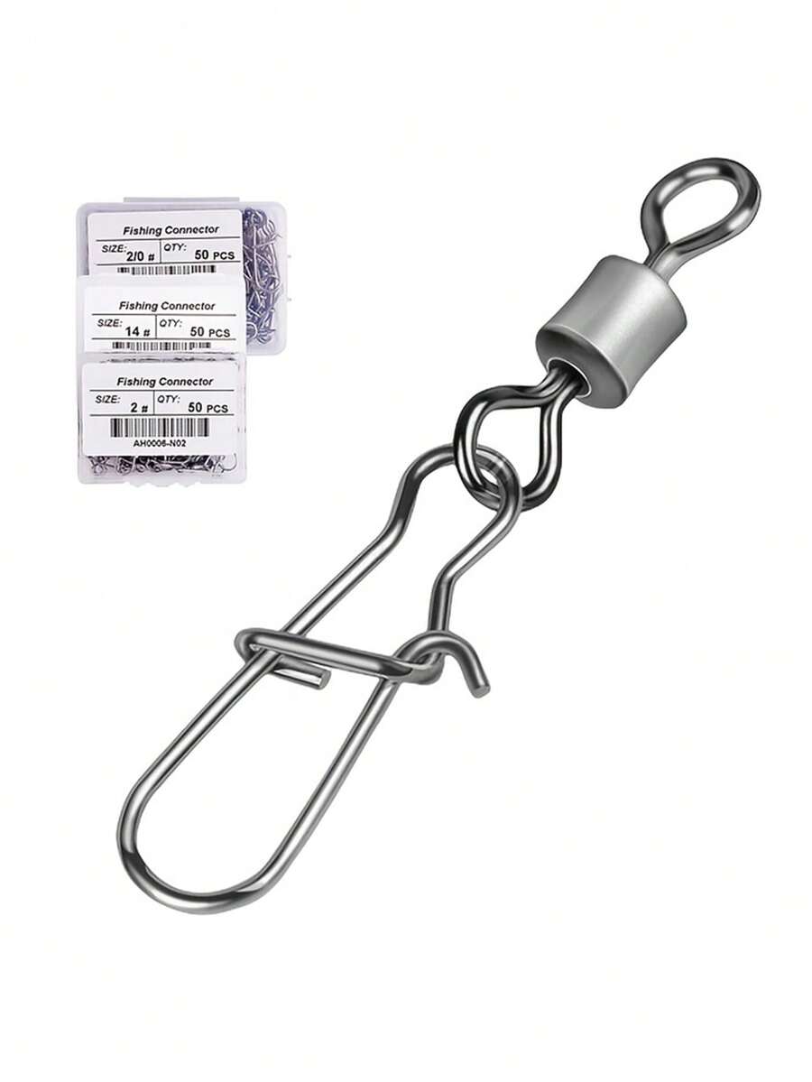 Bộ 50 Câu Cá Bằng Thép Không Gỉ Đầu Nối Pin Chịu Lực Cán Xoay Ốp Dụ Móc Câu - màu đen - Xem 1