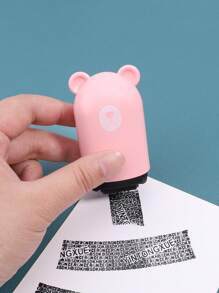 1pc Cartoon Bear Design Roller Stamp With Hand Rope, Cute Portable Personal Information Privacy Roller Stamp For Information Protection - Pink - View 2