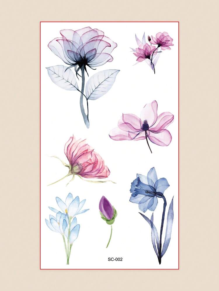 Temporary Watercolor Flower Tattoo Sticker For Women & Girls, 1pc Disposable, Water Resistant, Artistic, Suitable For Face, Body, Arm, Party, Gift, Cosmetics