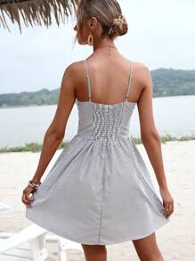 GENKIRA Đầm Dây kéo Sọc Giải trí - Màu Xám nhạt - Xem 2