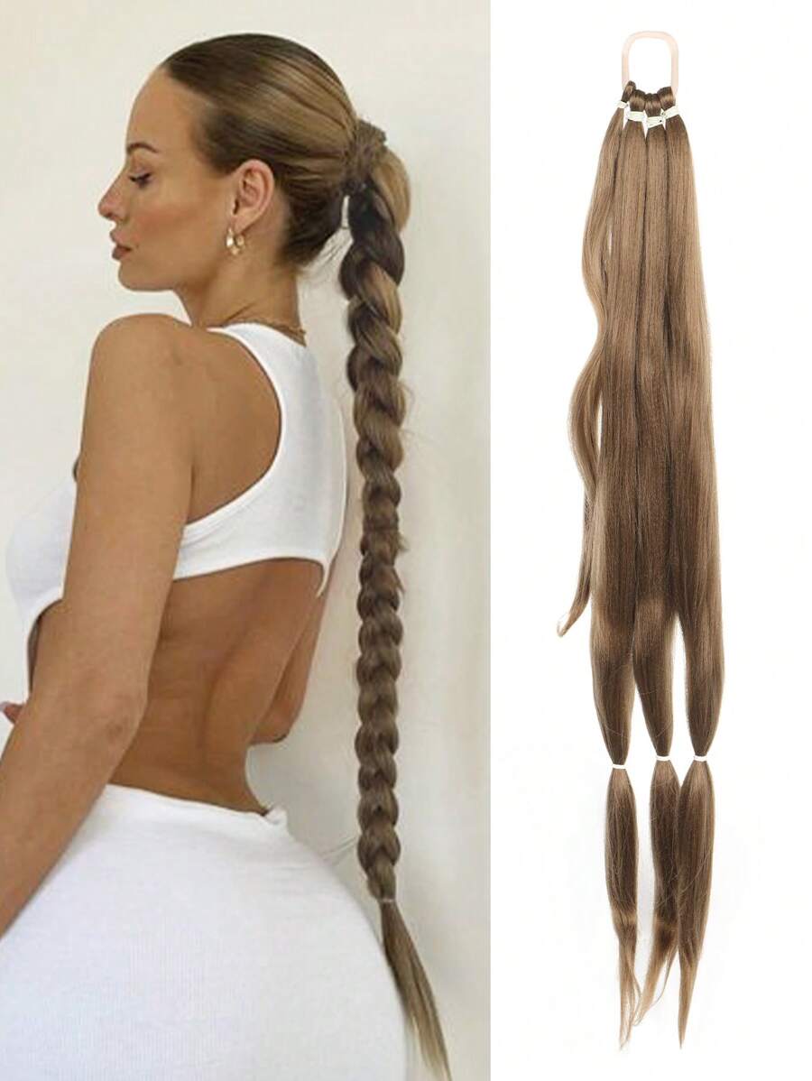 Phần mở rộng kiểu tóc đuôi ngựa bện dài Tự làm kiểu tóc đuôi ngựa cho phụ nữ Sử dụng sợi nhiệt độ cao hàng ngày - màu nâu - Xem 1