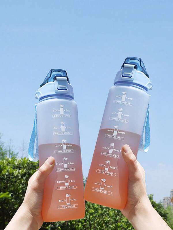 1pc Ombre Slogan Graphic Water Bottle