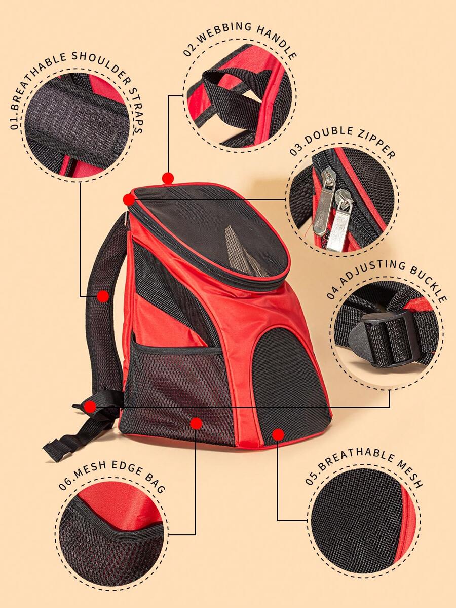 1pc Portable Pet Carrier Bag For Dog And Cat For Outdoor - Red - View 1