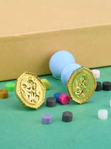 1pc Metallic Figure Design Wax Seal Stamp, Simple Multi-purpose Wax Seal Stamp For Letter, Envelope - Gold - View 1