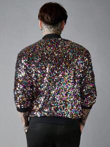 Manfinity VCAY Men Zip Up Sequin Bomber Jacket - Multicolor - View 2