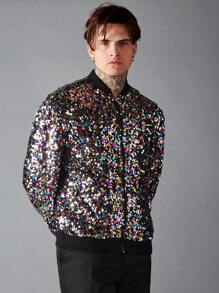 Manfinity VCAY Men Zip Up Sequin Bomber Jacket - Multicolor - View 5