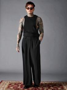 Manfinity RebelGame Quần Nam Nút Túi Dây kéo màu trơn Giải trí - màu đen - Xem 6