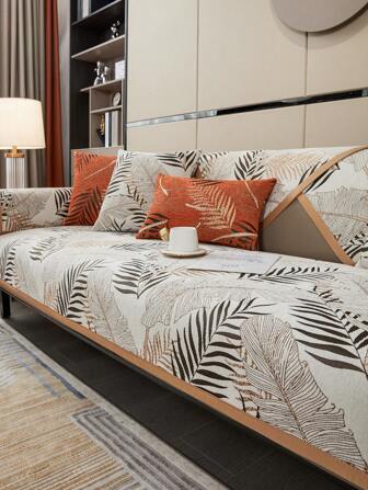 1pc Tropical Leaf Pattern Sofa Towel, Modern Polyester Non-slip Towel Cover For Sofa, Home, All Season