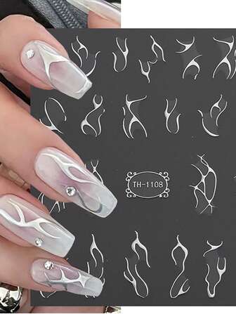 1入組華麗的大理石指甲，帶有幾何線條花紋貼紙，3D黑色水彩石紋金色浪花指甲藝術貼紙，美甲部件Y2K風格指甲藝術貼紙DIY