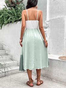 SHEIN VCAY Colorblock Ruffle Hem Halter Dress - Multicolor - View 2