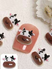 10 piezas Decoración de uñas con dibujos animados con diseño de vaca - Multicolor - Ver 2