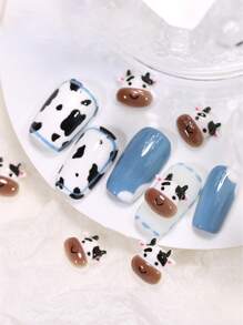 10 piezas Decoración de uñas con dibujos animados con diseño de vaca - Multicolor - Ver 3