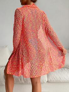 印花掛脖三角杯比基尼泳裝附和服 - 彩色 - 查看 2