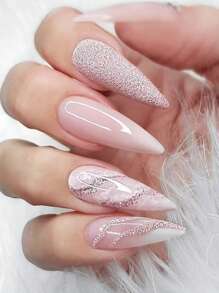 Trở nên quyến rũ với Bộ móng tay giả 24 chiếc Long Almond Glitter Full Cover - Nhiều màu - Xem 1