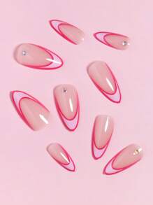 VV MEI JIA ER Express Your Love With 24pcs Long Almond 3D Rhinestone Decor Full Cover Fake Nail Kit Press On Nails Nail Supplies - Multicolor - View 3