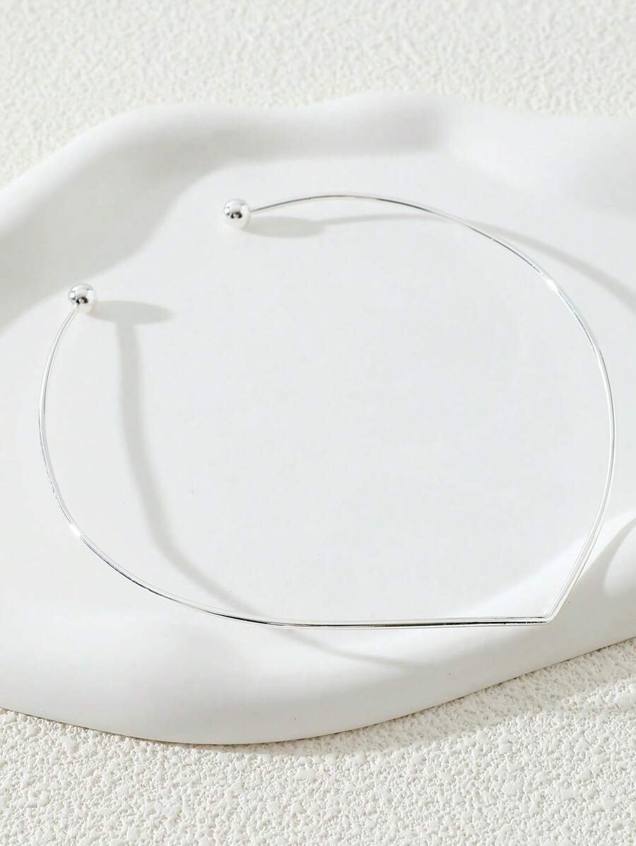 1入組時尚球裝飾開口頸鏈適合女士日常裝飾 - 銀色 - 查看 1