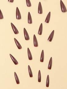 24入組長形杏仁實心鍍鉻粉末全覆蓋假指甲套裝，壓花式指甲，美甲用品 - 紅色 - 查看 5