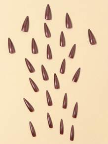 24入組長形杏仁實心鍍鉻粉末全覆蓋假指甲套裝，壓花式指甲，美甲用品 - 紅色 - 查看 6