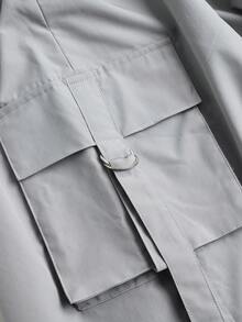 SHEIN ICON Solid Drawstring Waist Cargo Skirt - Grey - View 4