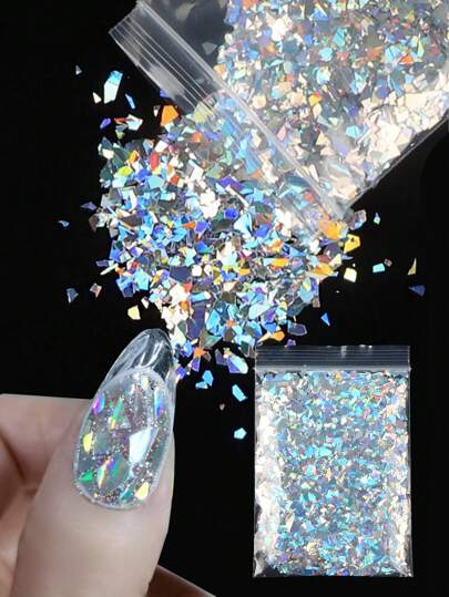 1pack Holographic Nail Glitter Flake Sparkly Sequin Asymmetrical Paillette DIY Nail Art Decoration Nail Charms Nail Gems Nail Supplies Nails