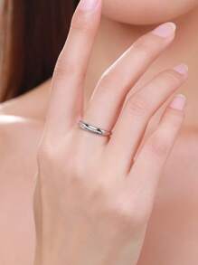 1pc Personalized Fashion 925 Sterling Silver Cubic Zirconia Geometric Design Stackable Ring Exquisite Ladies' Party Jewelry - Silver - View 2