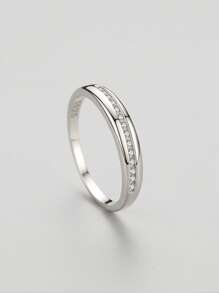 1pc Personalized Fashion 925 Sterling Silver Cubic Zirconia Geometric Design Stackable Ring Exquisite Ladies' Party Jewelry - Silver - View 3