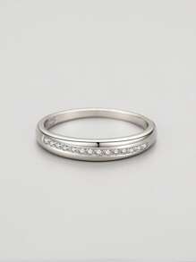 1pc Personalized Fashion 925 Sterling Silver Cubic Zirconia Geometric Design Stackable Ring Exquisite Ladies' Party Jewelry - Silver - View 4