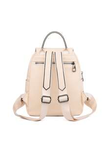 Small Flap Backpack Solid Color Metal Decor - Beige - View 3