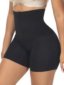 Zipper Front Shapewear Shorts - Black - View 1
