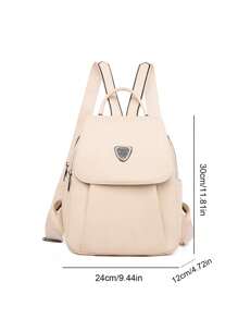 Small Flap Backpack Solid Color Metal Decor - Beige - View 6