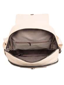 Small Flap Backpack Solid Color Metal Decor - Beige - View 8