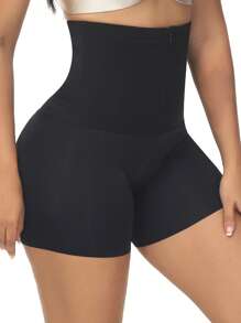 Zipper Front Shapewear Shorts - Black - View 4