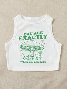 Aan Widyanto Mushroom & Slogan Graphic Tank Top - White - View 1