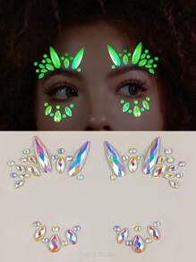 1 hoja Pegatina tatuaje facial luminoso con diamante de imitación para fiesta - Multicolor - Ver 1