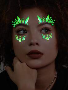 1 hoja Pegatina tatuaje facial luminoso con diamante de imitación para fiesta - Multicolor - Ver 6