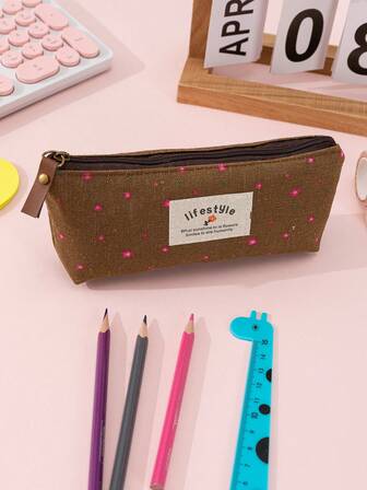 1入組花朵圖案貼布裝飾文具創意便攜筆包適用於學生文具收納