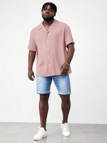 EASEVO 男士素色前紐扣襯衫 - 粉色 - 查看 3