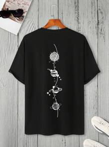 Manfinity Hypemode Áo thun nam rộng thùng thình cổ tròn tay ngắn Graphic Tee Planets Street - màu đen - Xem 3
