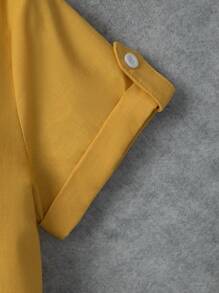 SHEIN Toddler Boys Half Button Roll Up Sleeve Shirt - Yellow - View 4