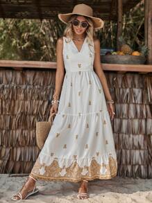 SHEIN VCAY Paisley Print Ruffle Hem Dress - Multicolor - View 3