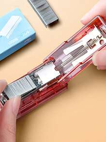 huachi 1pc Solid Color Stapler & 1box Staple, Simple Multi-purpose Stapler For Office, School - Pink - View 6