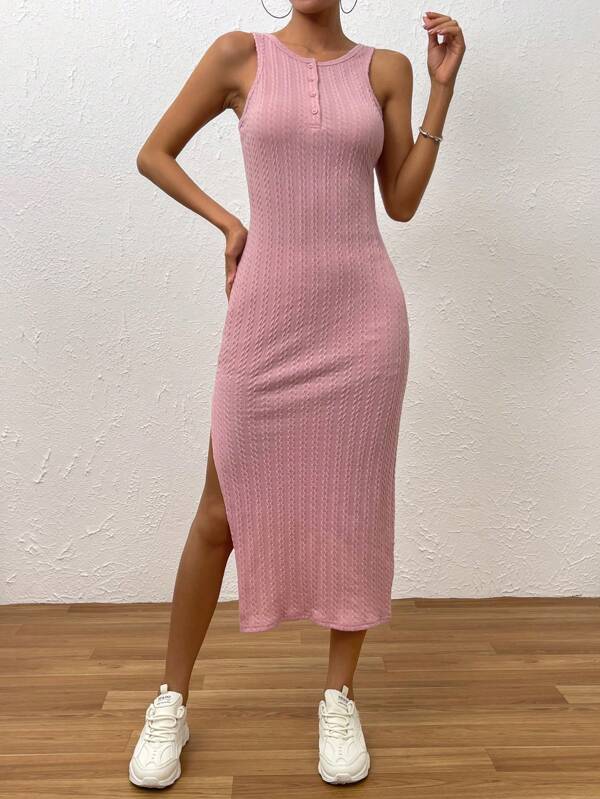 SHEIN Privé Solid Split Thigh Tank Dress