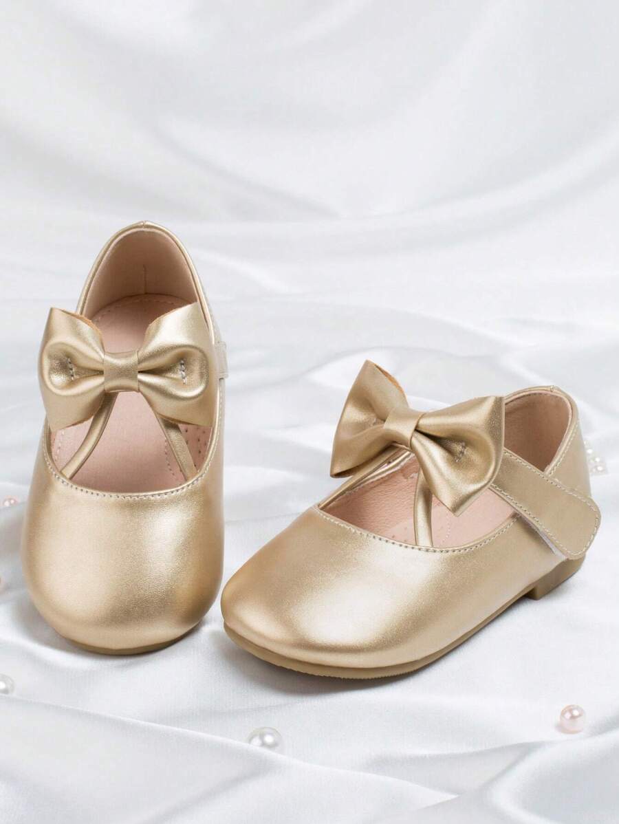 Bé Gái Nơ Kim Loại Trang Trí Chống Trơn Trượt Móc-và-Vòng Dây Dự Tiệc Mary Jane Căn Hộ Ngoài Trời - Vàng - Xem 1