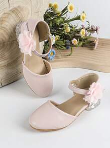 Girls Flower Decor Cute Ankle Strap Flats For Party - Pink - View 1