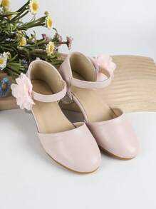 Girls Flower Decor Cute Ankle Strap Flats For Party - Pink - View 3